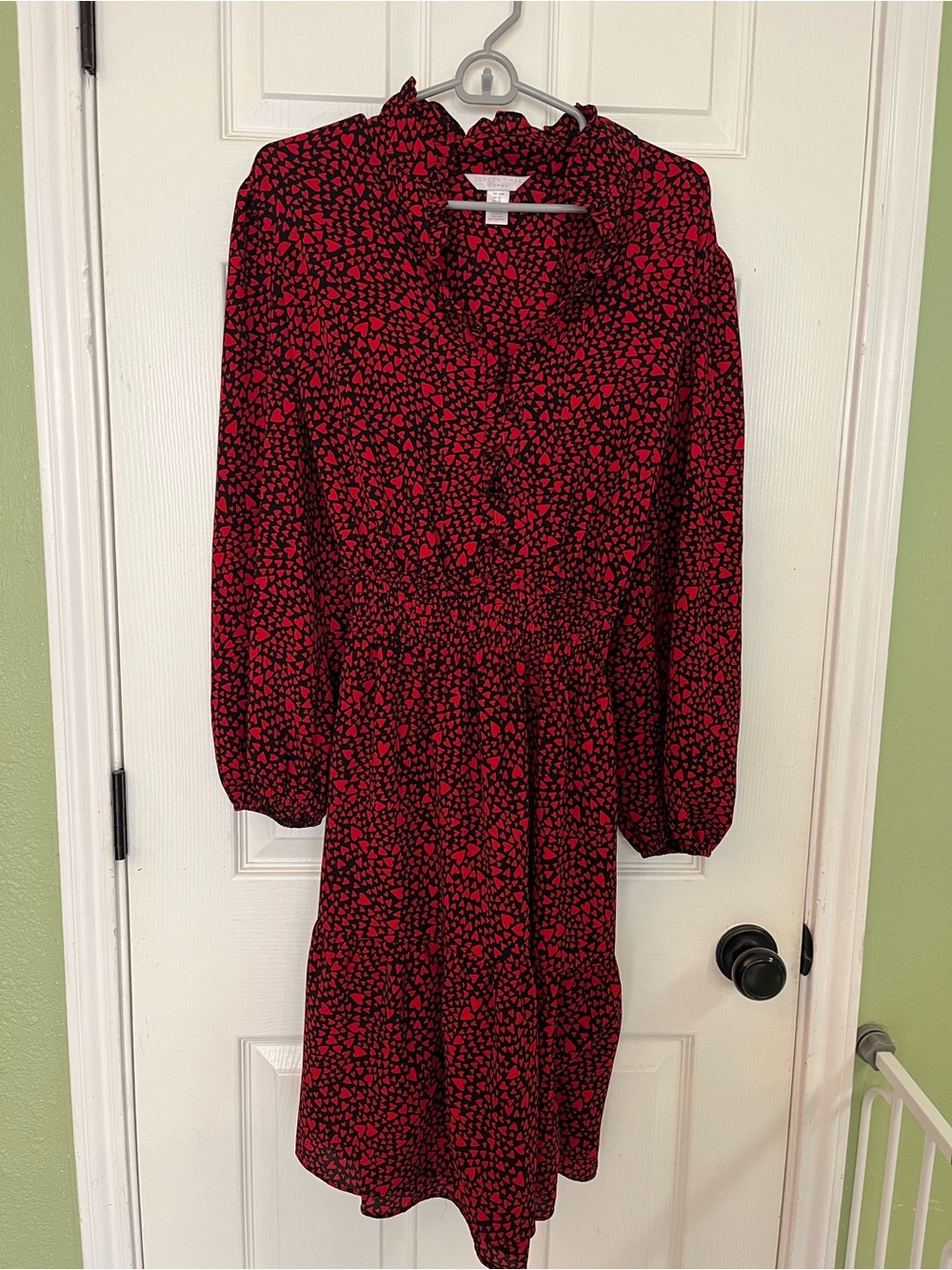 London Times Red and Black Printed Long-Sleeve Dress